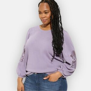 TORRID Spring Sweatshirt Crew Neck Crochet Sleeve Sweatshirt - Purple 1Xl